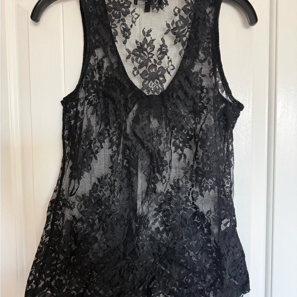 Express Black Floral Sheer Lace Tank